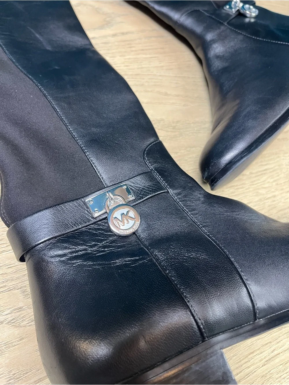 Michael Kors Hamilton Classic Black Leather Knee High Riding Boots Womens Size 7